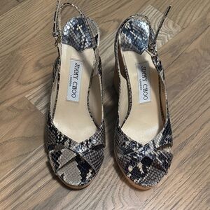 Jimmy Choo Snakeskin Wedges - Black and Cream